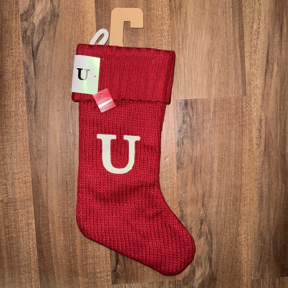 New Wondershop Initial Monogram Knit 19" Christmas Stocking Red Letter U